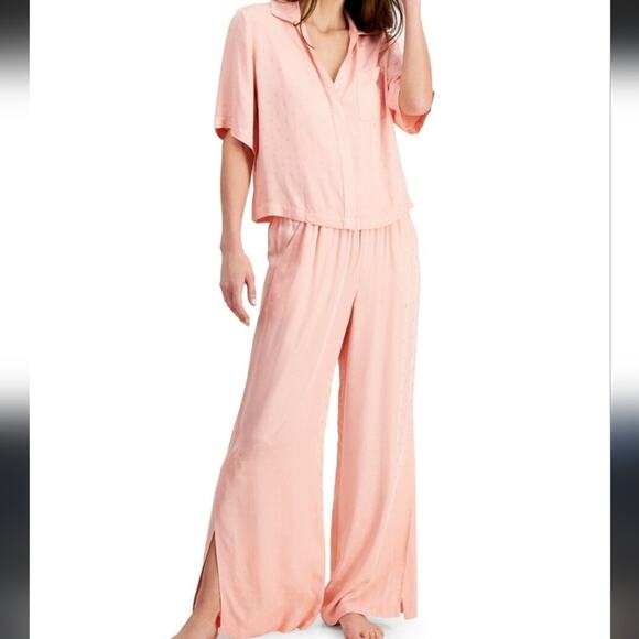 Alfini Other - Alfani Intimates PJ Set Womens Size Medium Pink Polka Dot Button Top Slit Pant